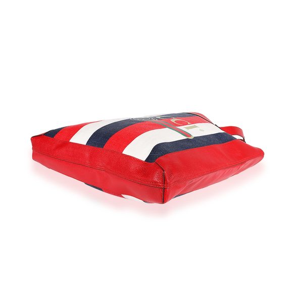 Gucci Red, White, & Blue Logo Stripe Canvas and Leather Tote - Picture 5 of 6